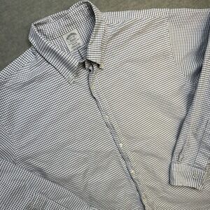 Brooks Brothers Makers Shirt Mens 17.5 34 Regent Fit White Blue Grid Check USA